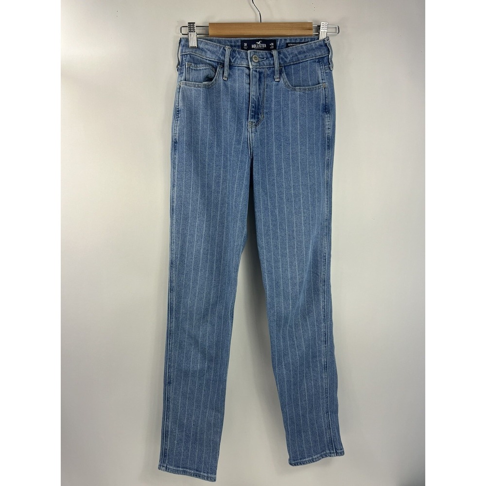 Hollister Mom Jeans Women's Sz 3R Blue/White Stripe High-Rise Stretch 5 Pocket